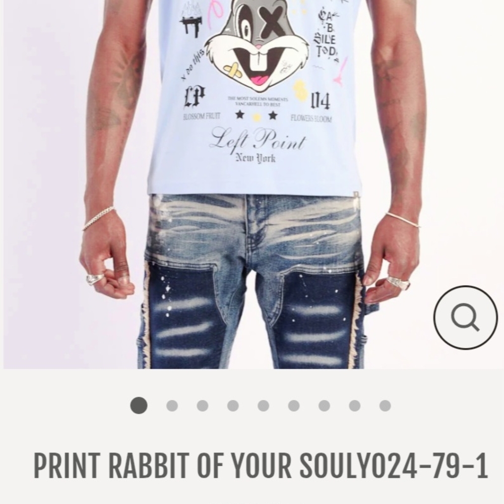 White and Blue Cartoon Rabbit Short Sleeve Tee